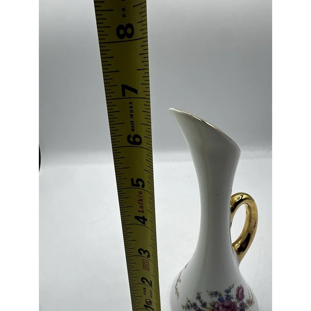 Porcelanas Guillen Madrid Porcelain Bud Vase‎ White Floral Gold Handle Spain